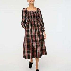 J. CREW Tartan/Plaid Smocked Midi Dress